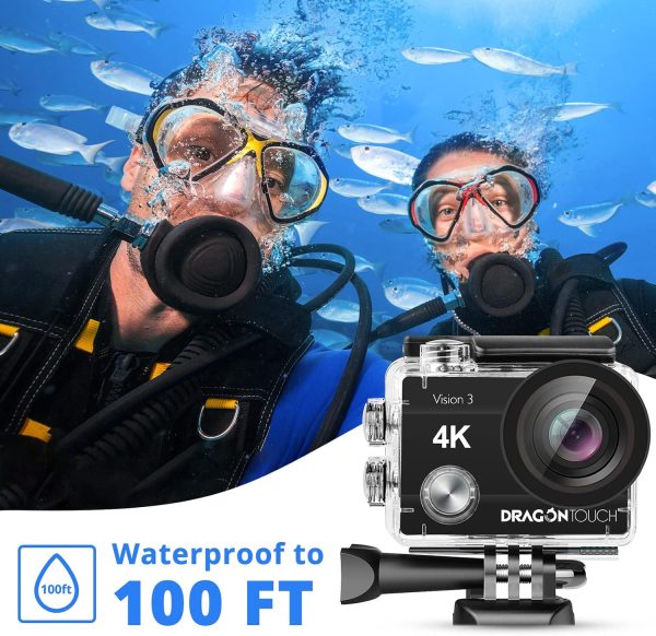 Dragon Touch 4K Action Camera 20MP Vision 3 Underwater Waterproof Camera 170° Wide Angle WiFi Sports Cam with Remote 2 Batteries and Mounting Accessories Kit - Image 3