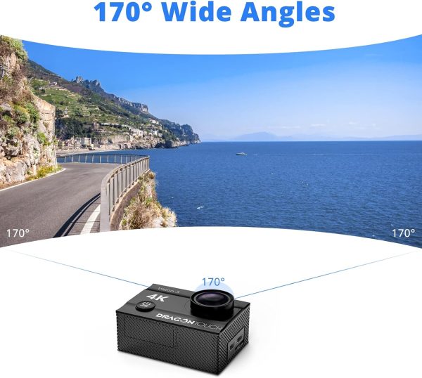 Dragon Touch 4K Action Camera 20MP Vision 3 Underwater Waterproof Camera 170° Wide Angle WiFi Sports Cam with Remote 2 Batteries and Mounting Accessories Kit - Image 7