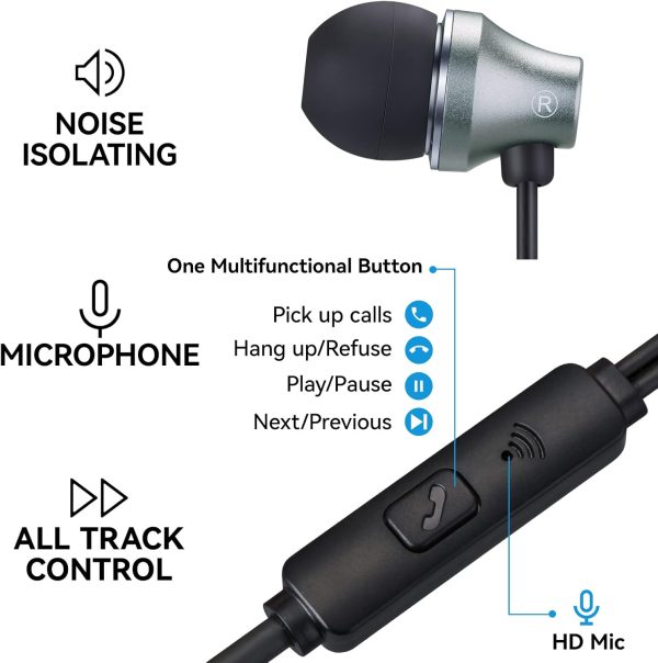 iRAG A101 Wired Earbuds Headphones for School Noise Isolating in-Ear Earphones with Microphone Remote with 3.5mm Plug in Audio Jack (Gun Metal) - Image 4
