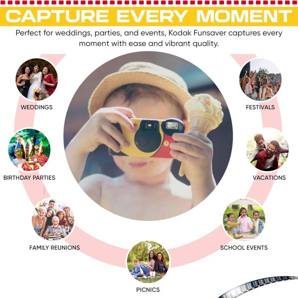 Kodak Funsaver Disposable Camera Bulk one time Single use 7-Pack 27exp 35mm Camera Bundled with Balveli Premium Microfiber Cloths - Bulk Kodak Disposable Film Camera 35mm - Image 2