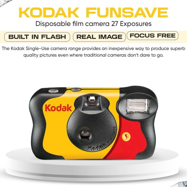 Kodak Funsaver Disposable Camera Bulk one time Single use 7-Pack 27exp 35mm Camera Bundled with Balveli Premium Microfiber Cloths - Bulk Kodak Disposable Film Camera 35mm - Image 3